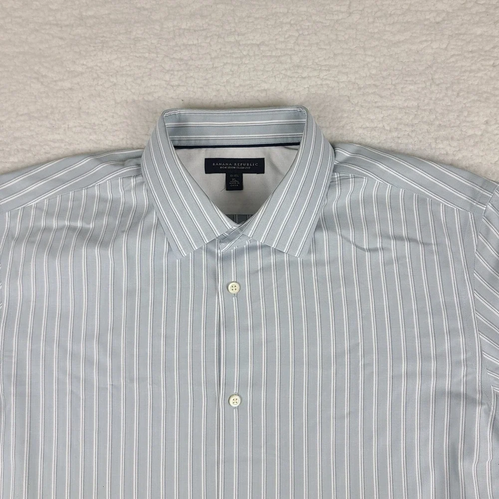 Banana Republic‎ Shirt Mens XL Blu-ish Gray Striped Non Iron Dress Button Up *